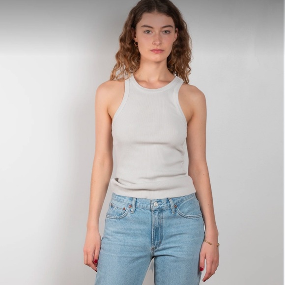 AGOLDE Bailey Ribbed Tank Top in Beige - Picture 2 of 8
